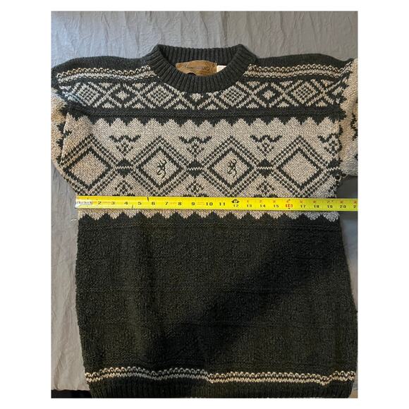 Browning Men’s Medium Fair Isle Knit Sweater Gray Cream Nordic Pattern Pullover - Picture 5 of 7